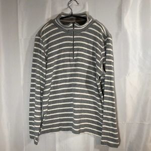 L.L. Bean Knit Pullover Sweater 1/4 Zip Womens Large Gray Stripe Spring Collar